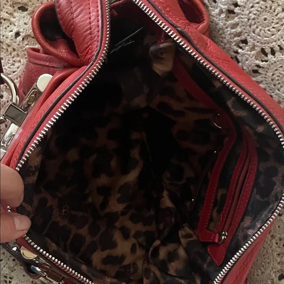 b. makowsky Red Leather Shoulder Bag with Silver Hardware - Picture 6 of 8